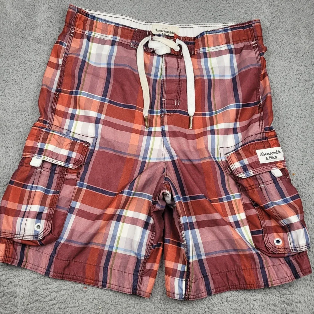 Abercrombie & Fitch Y2K Mens Plaid Cargo Shorts Swim‎ Trunks Size L